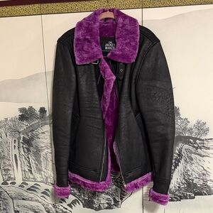 Unisex Black and Purple Custom Leather Jacket - M